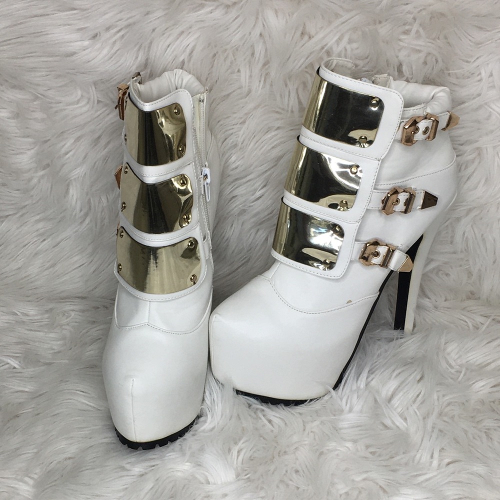 White faux leather booties